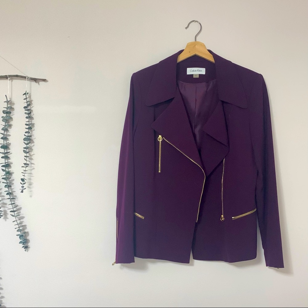 Calvin Klein Deep Purple/Plum Blazer with Gold Zippers - Gently Used